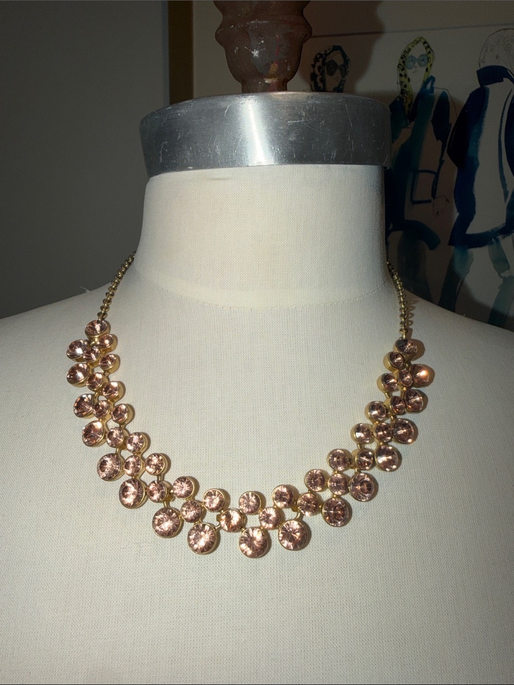 J. Crew Gold-Tone Necklace with Pink-Brownish Crystal Discs